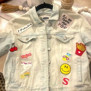 Denim jacket with patches girls size 10-12